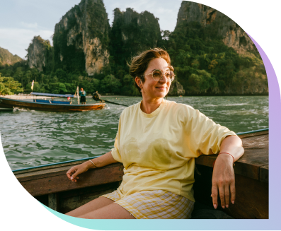 A woman relaxes on a boat