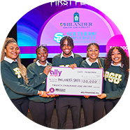 a smiling group of students from Philander Smith College displaying an Ally donation